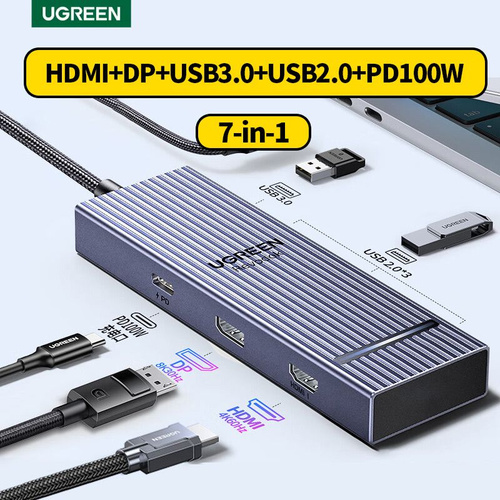 USB-Концентратор UGREEN 7-in-1 (55610), 8K DP, HDMI, USB 3.0, USB 2.0, PD 100W Hub купить на OZON по низкой цене (1953412758)