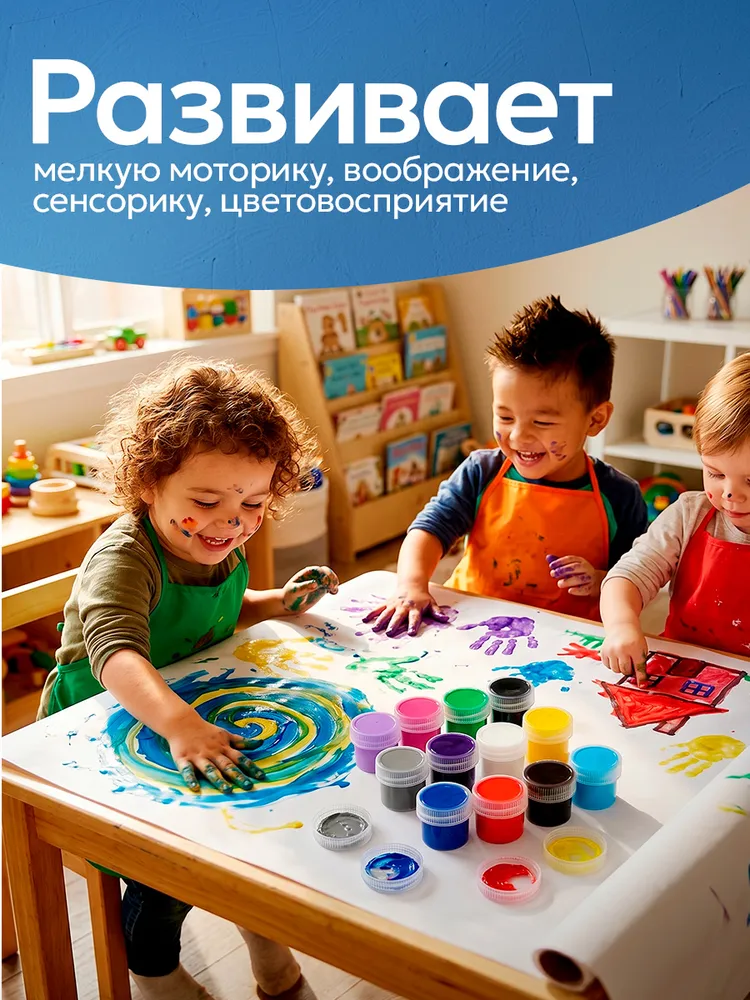 Пальчиковые краски для малышей от 1 года, 12 цветов по 20 мл, 12 цв., 20 мл, фото 6
