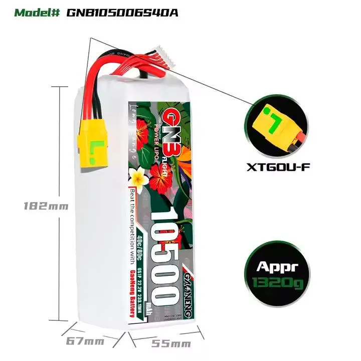 Gaoneng GNB 6S 22.2V 10500mAh 40C XT90S Lipo battery
