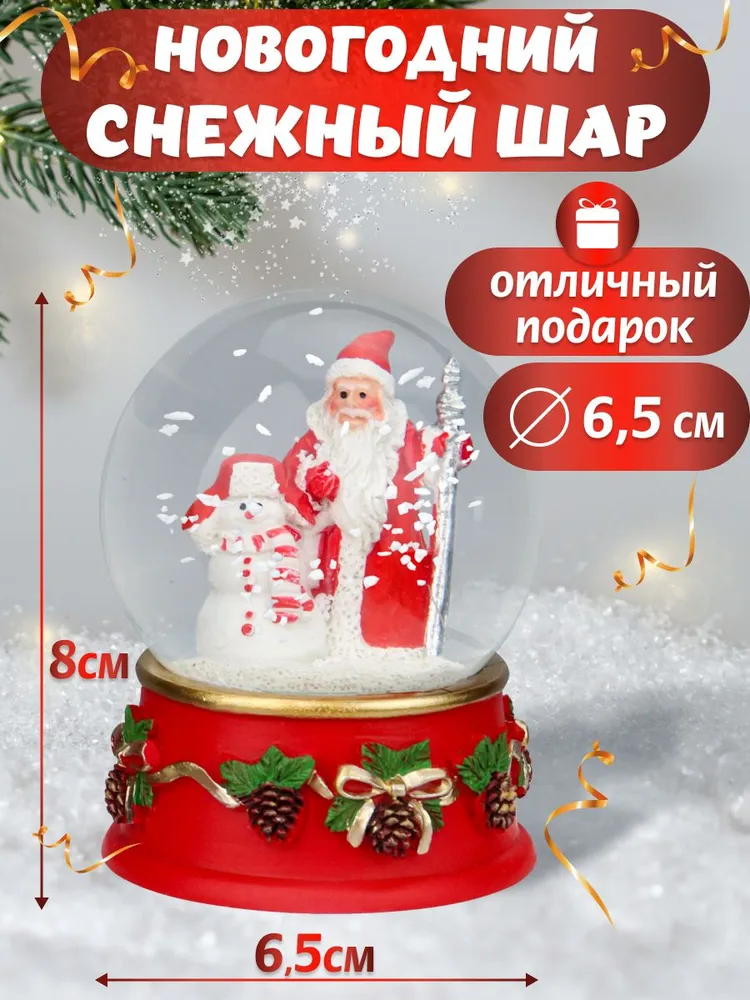 Новогодний сувенир Снежный шар Дед Мороз и снеговик 6,5 см интерьерный декор Miland, вариант