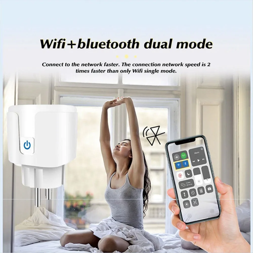 Умная Розетка Tuya WiFi Bluetooth 16A С Монитором Питания И Выключателем, Вилка EU 3