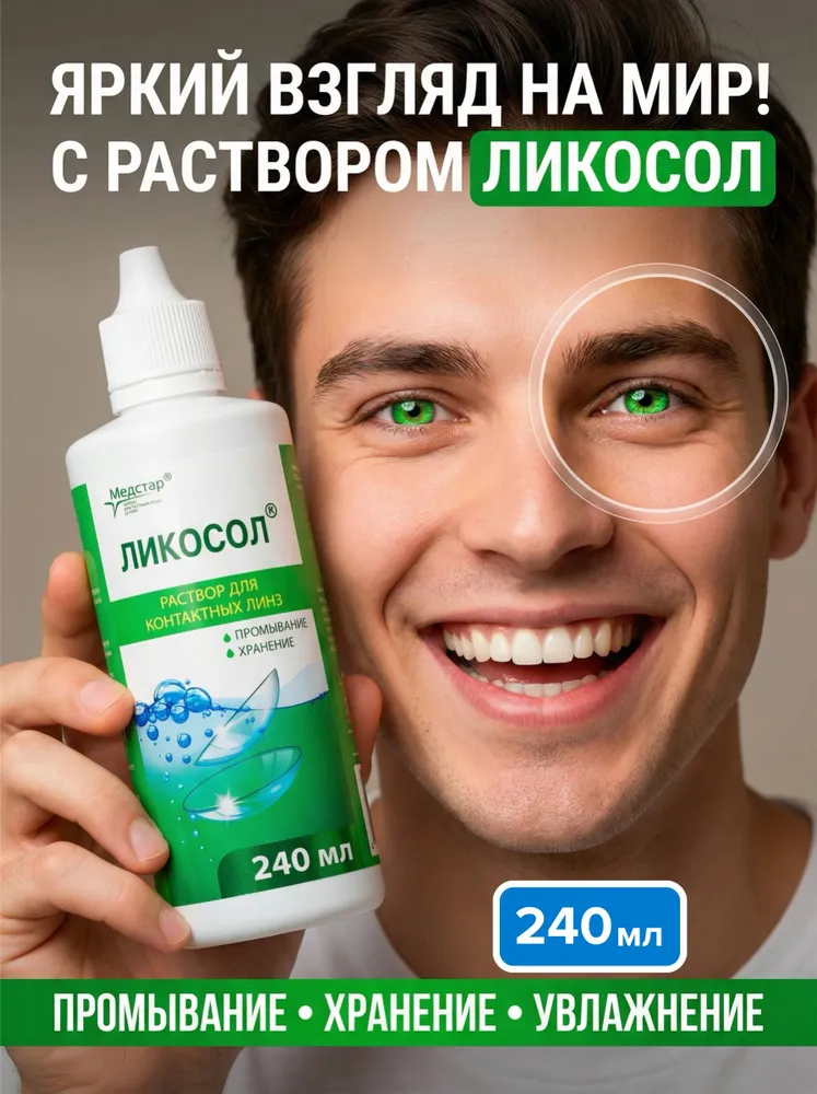 Ликосол Раствор для контактных линз жидкость для линз для хранения и промывания, 240мл, 240 мл