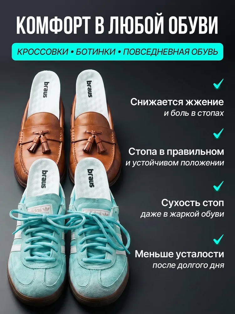 Стельки мужские женские ортопедические BRAUS WHITE BREEZE р 40-46, 40-46, фото 6