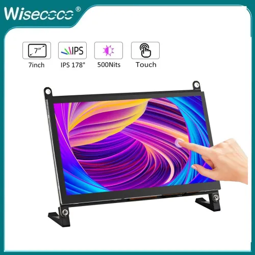 Wisecoco 7" Монитор 7"сенсорный экран IPS (1024x600) — Для Raspberry Pi 5/4/3, Windows, с 178° углом