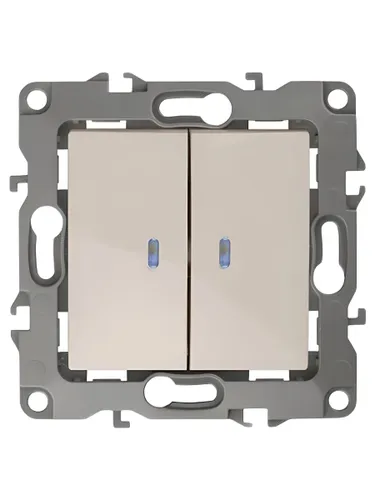 Выключатель двойной с подсветкой, 10АХ-250В IP20, слоновая кость IP20 Эра 12