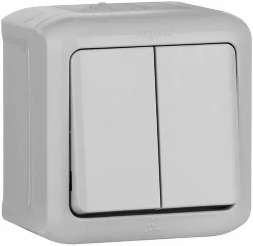 Выключатель 2 клав О/У IP44 (Сер)