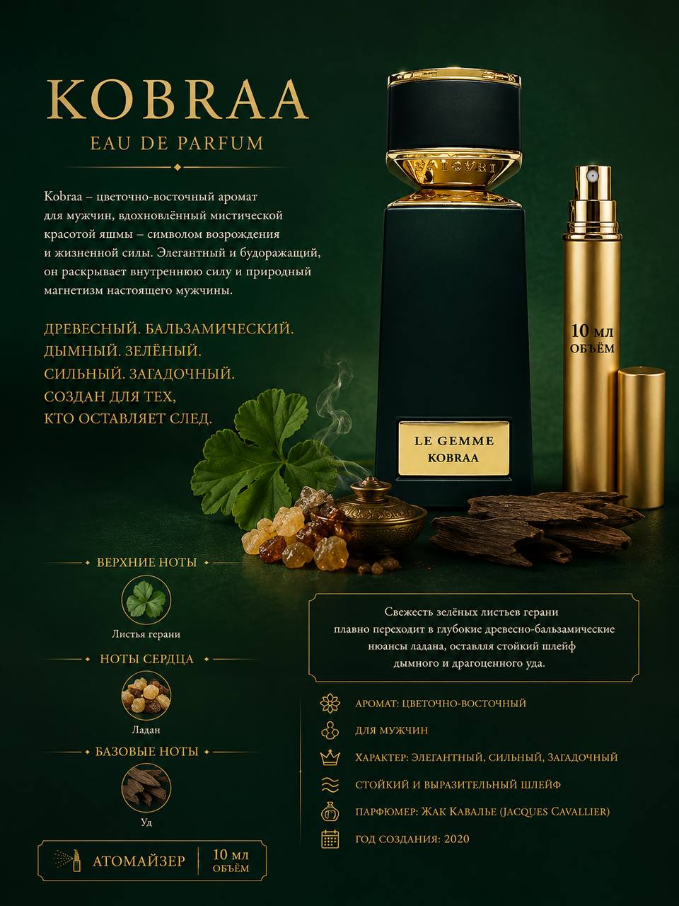 Bvlgari Le Gemme Collection Kobraa Парфюмерная вода для мужчин 10 мл Отливант купить