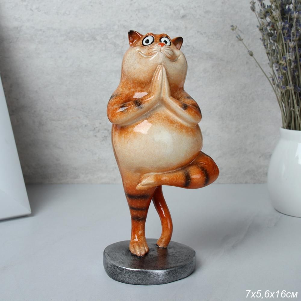 Статуэтка Кот йог, полистоун, 16 см