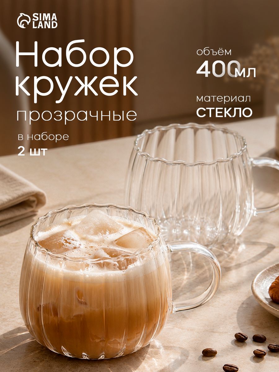 Кружка "Диана" 2 шт, боросиликатное стекло, 400 мл, прозрачный