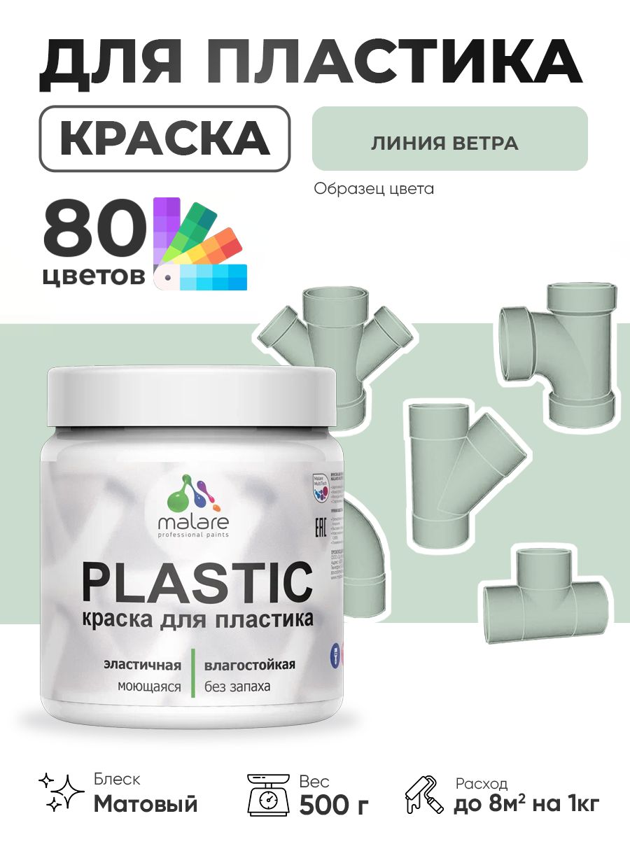Акриловая краска для пластика Malare Plastic для пенопласта ПВХ сайдинга, для подоконников и откосов, быстросохнущая без запаха, матовая, линия ветра, 0.5 кг