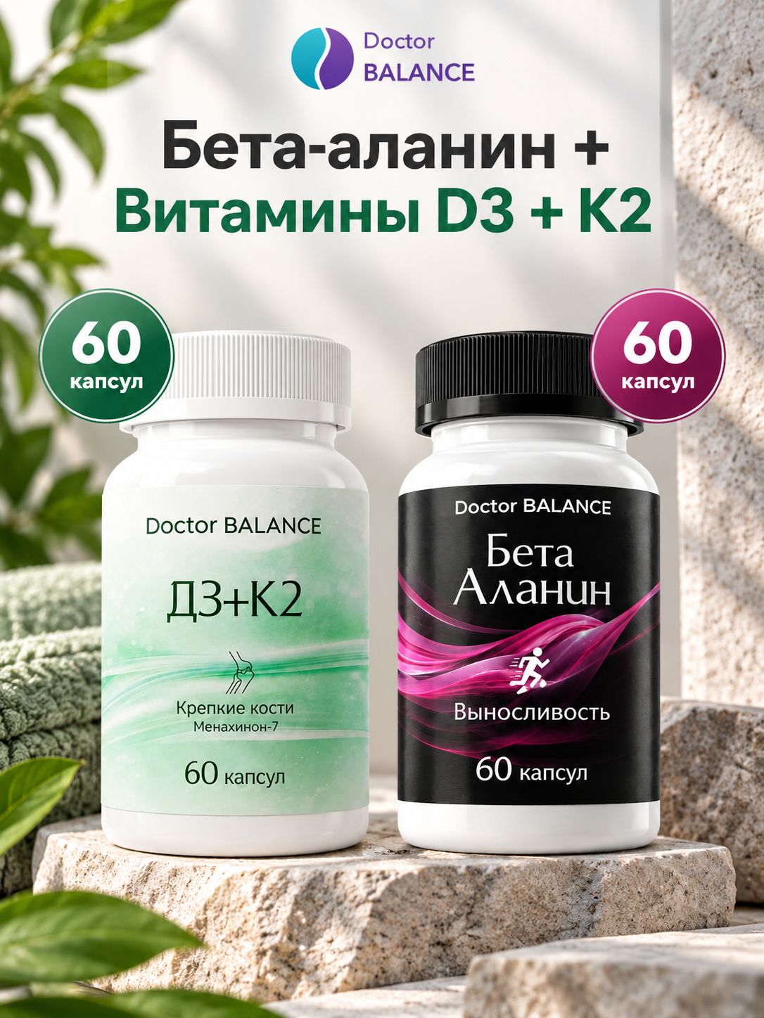 Набор Doctor Balance: Бета-аланин 60 + Витамины D3 + K2 60