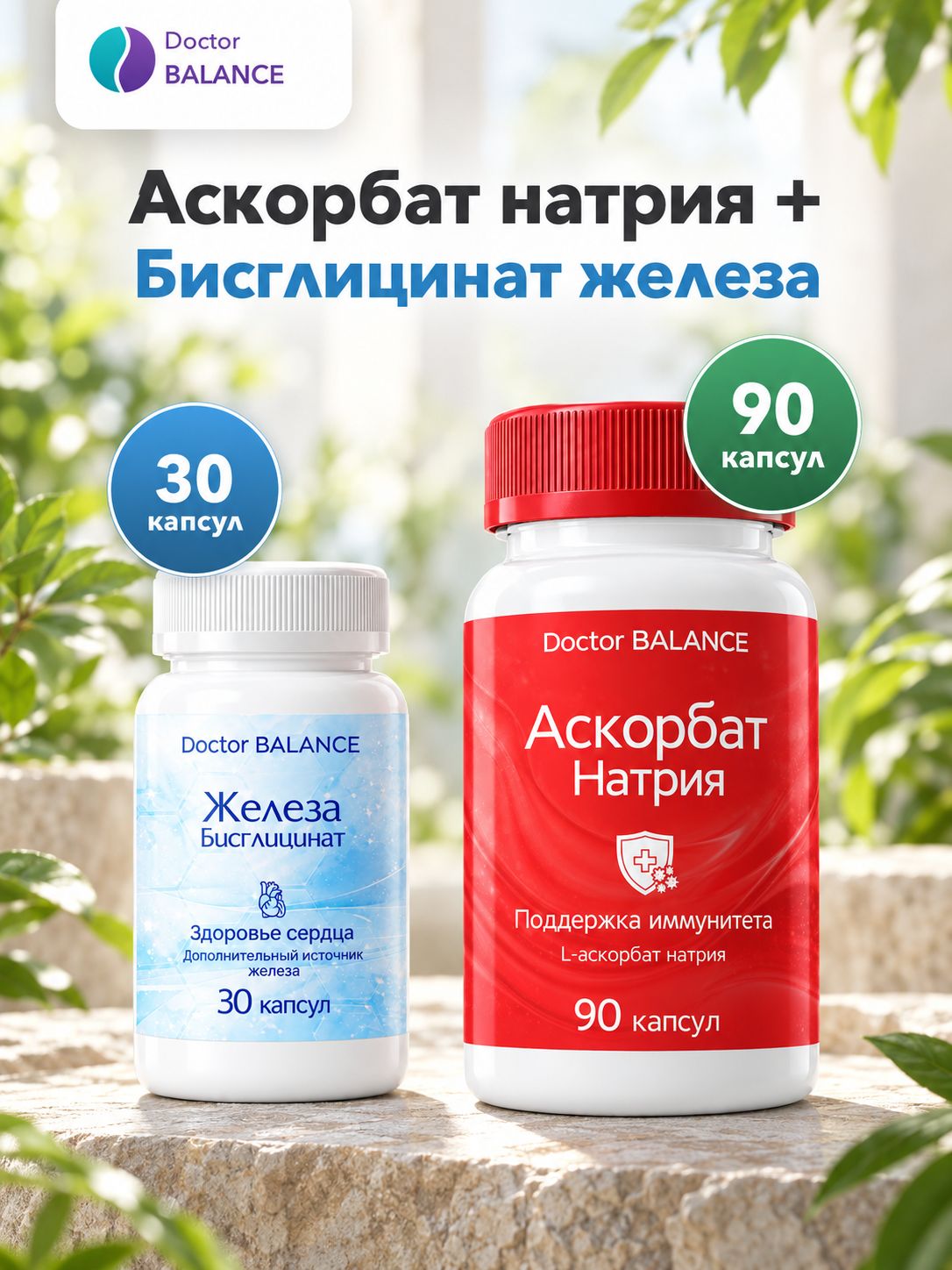 Набор Doctor Balance: Аскорбат натрия 90 + Бисглицинат железа 30
