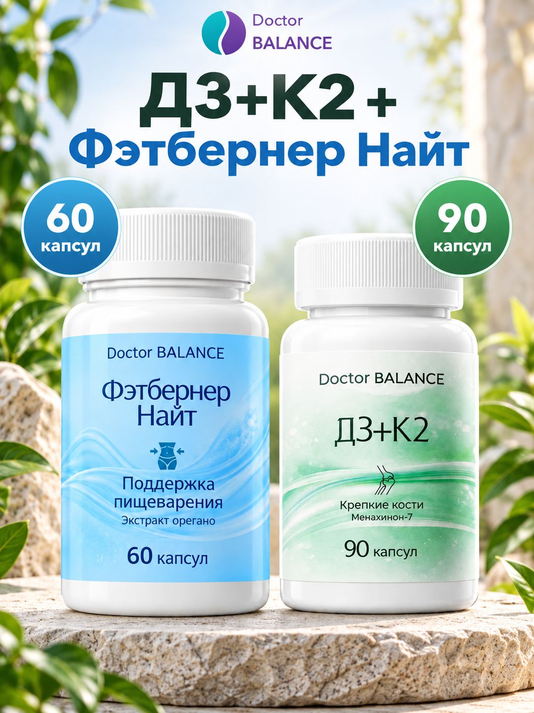 Набор Doctor Balance: Витамины D3 + K2 90 + Фэтбернер Найт 60