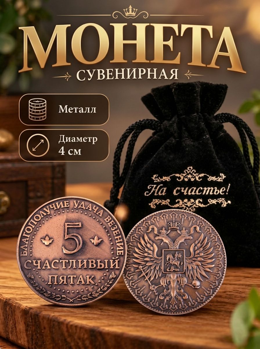 Монета "Счастливый пятак" талисман на удачу в кошелек
