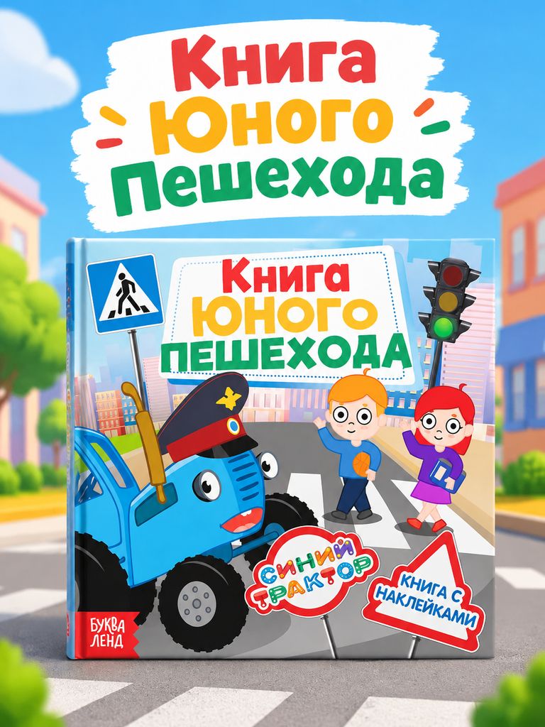 Наклейки для малышей, Буква Ленд Синий трактор "Книга юного пешехода", книжка с наклейками
