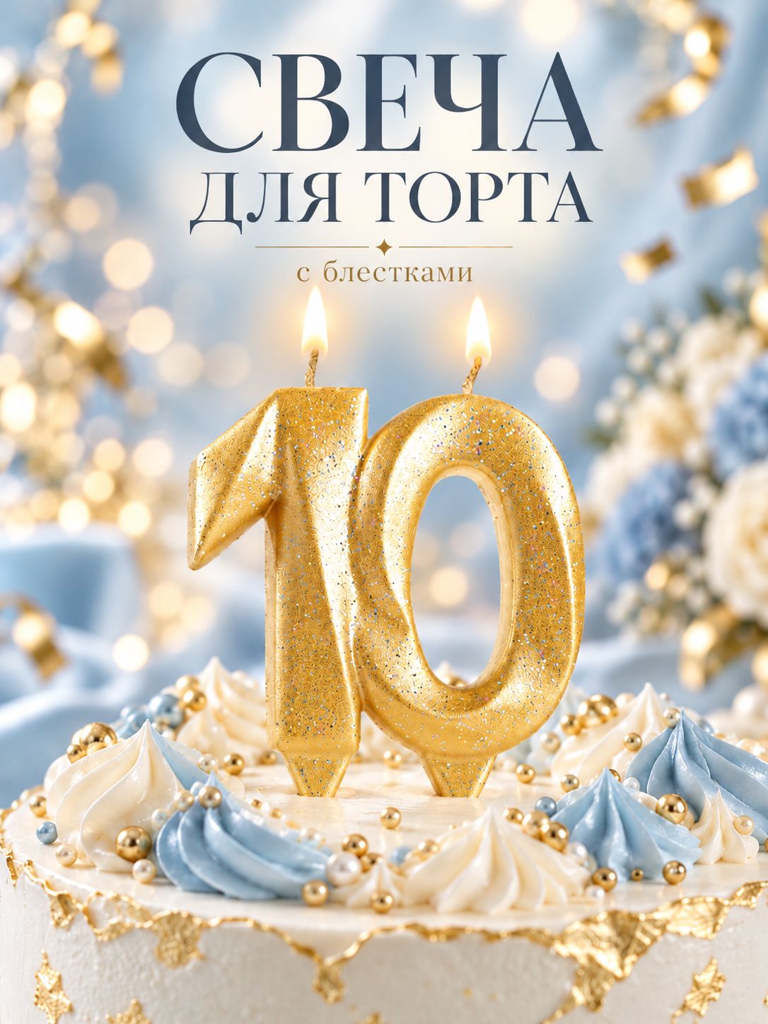 Свечи / Свечи для торта Цифра 10 / Золотой блеск