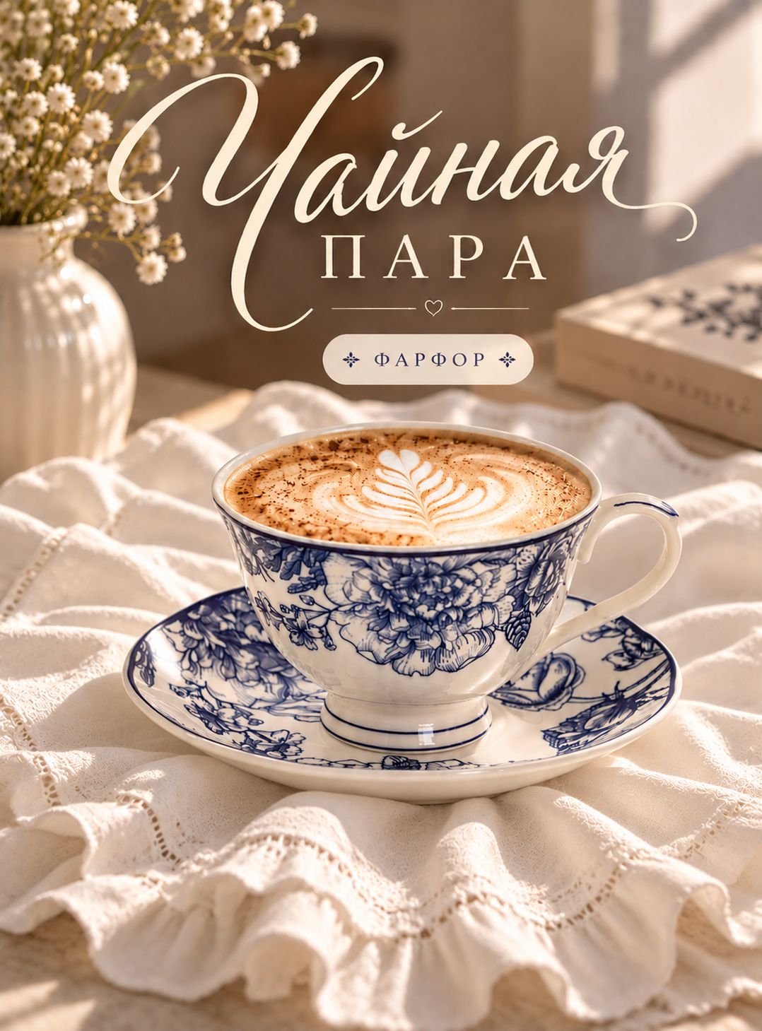 Чайная пара "Синяя роза", фарфор