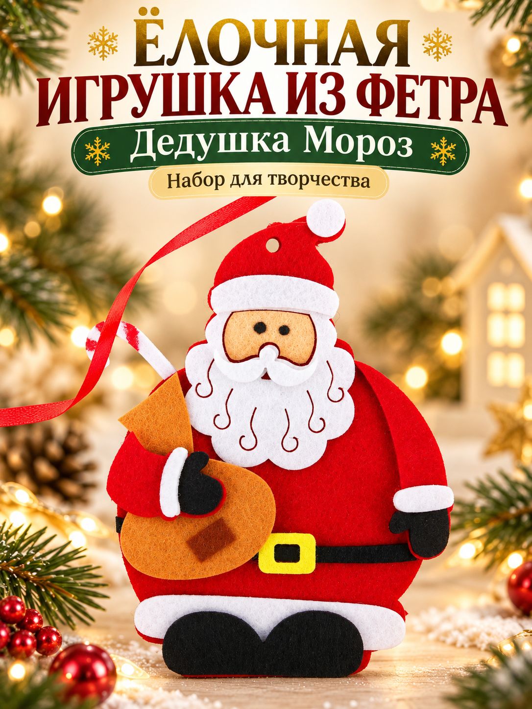 Ёлочная игрушка из фетра Дедушка мороз , своими руками, набор для творчества, новогодний подарок для детей