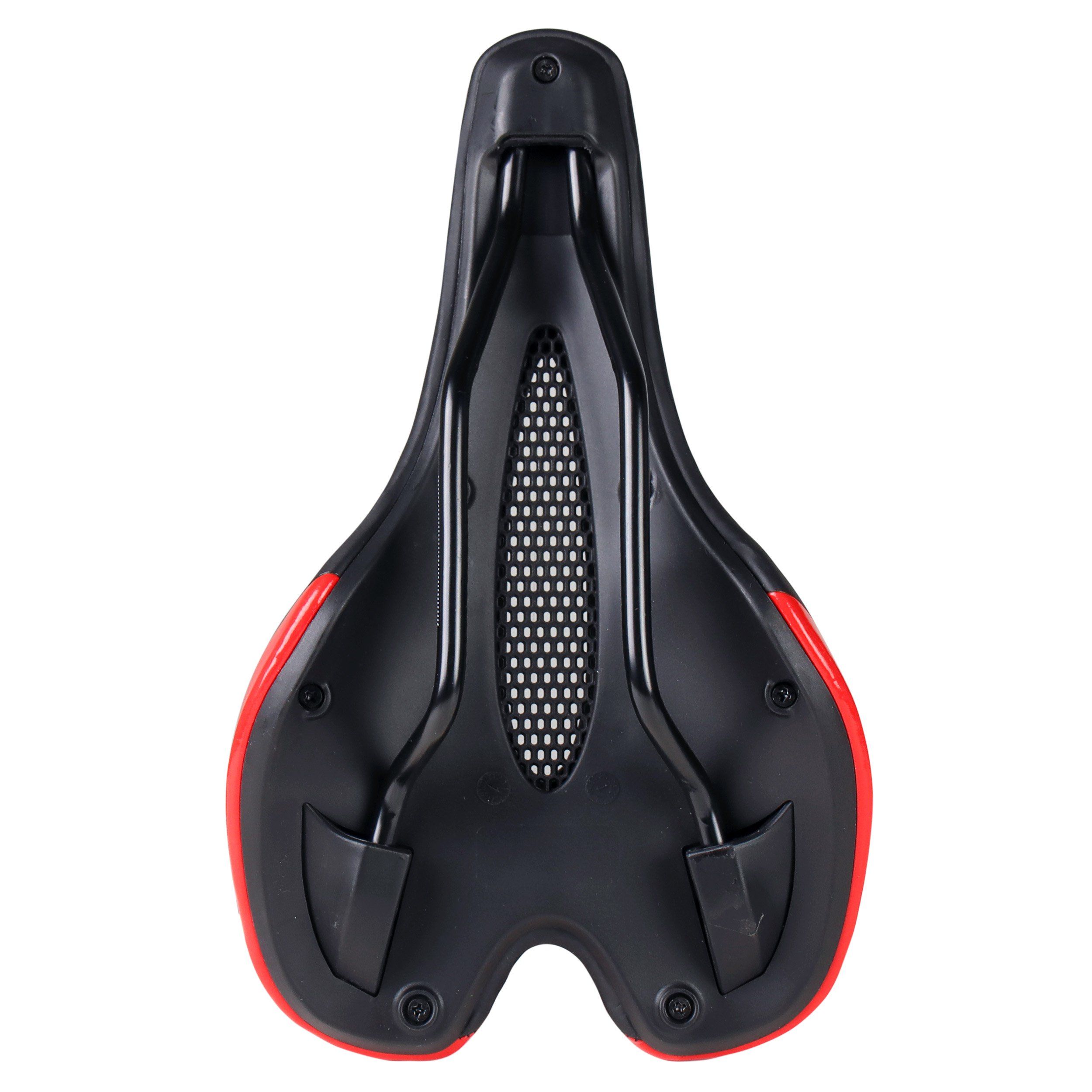 Седло велосипедное MTB COMIRON HINAULT M039R 250X155, верх: PU принтованный глянец, черное с красным Седло велосипедное MTB COMIRON HINAULT M039R 250X155, верх: PU принтованный глянец, черное с красным