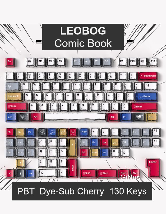 Кейкапы для механической клавиатуры LEOBOG Comic Book, White-Red ...