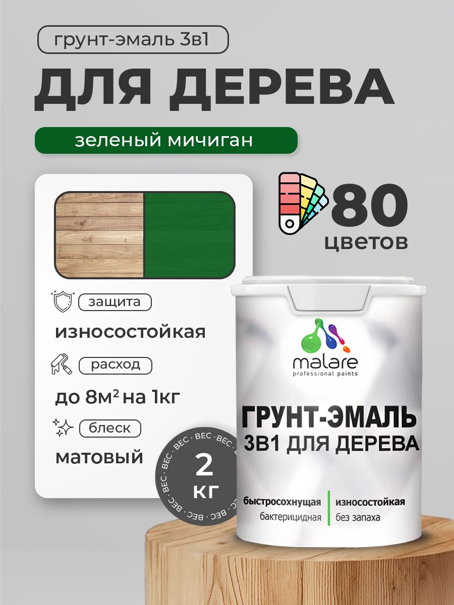 Акриловая Грунт-Эмаль 3 в 1 Malare для деревянных поверхностей с антисептическим