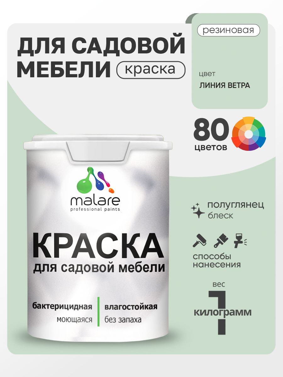 Резиновая краска Malare для садовой мебели/ по дереву, для наружных и внутренних работ/ быстросохнущая моющаяся без запаха полуглянцевая, линия ветра, 1 кг