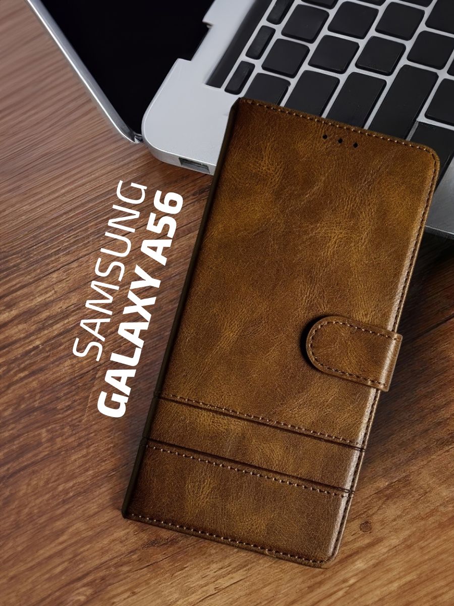 Чехол-книжканаSamsungGalaxyA56/ЧехолнаСамсунгА56cмагнитнойзастежкой,cхлястиком,отделениемподкартыидекоративнойстрочкой,коричневый
