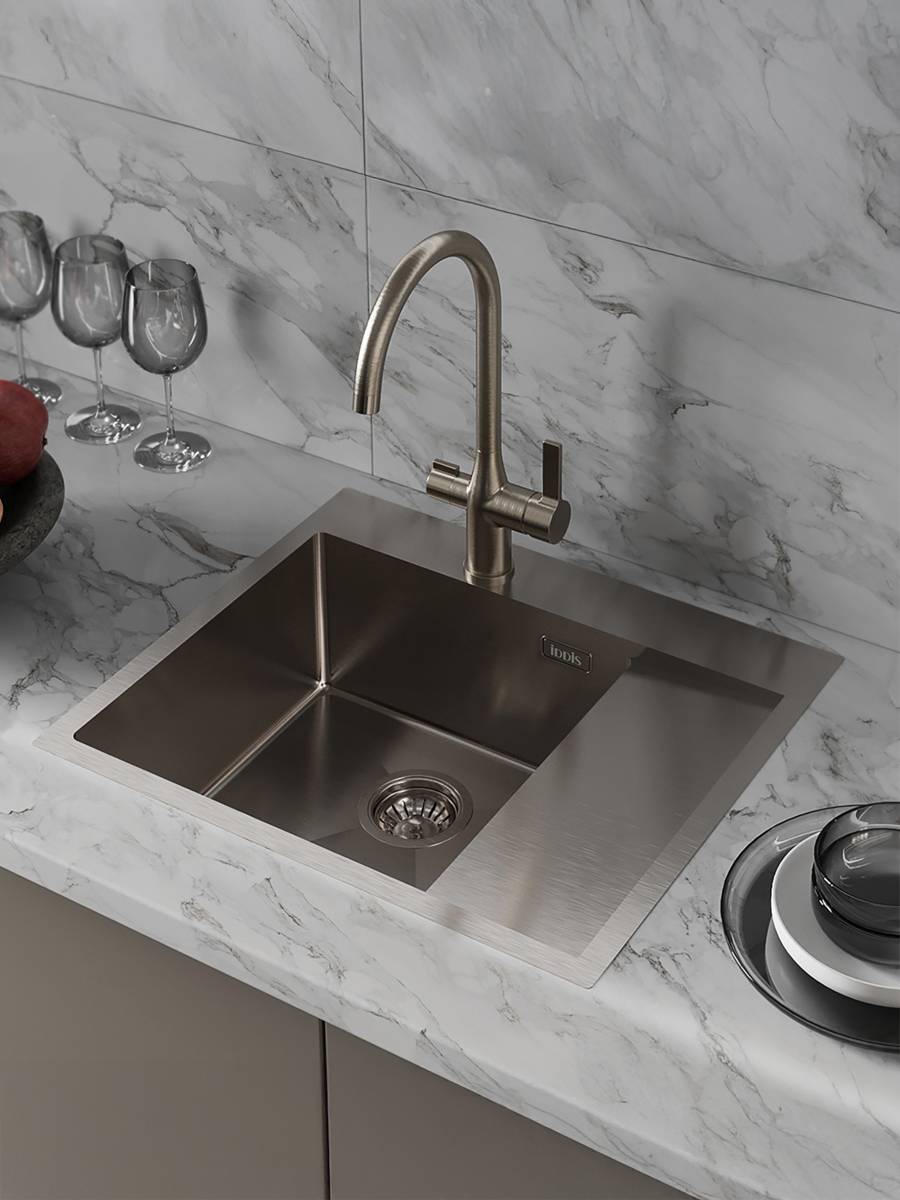 Фото товара на маркетплейсе ozon Мойка для кухни IDDIS, врезная, 51х59х20 см, нержавеющая сталь, крыло справа, матовая, Хейз (Haze), HAZ59SLi77