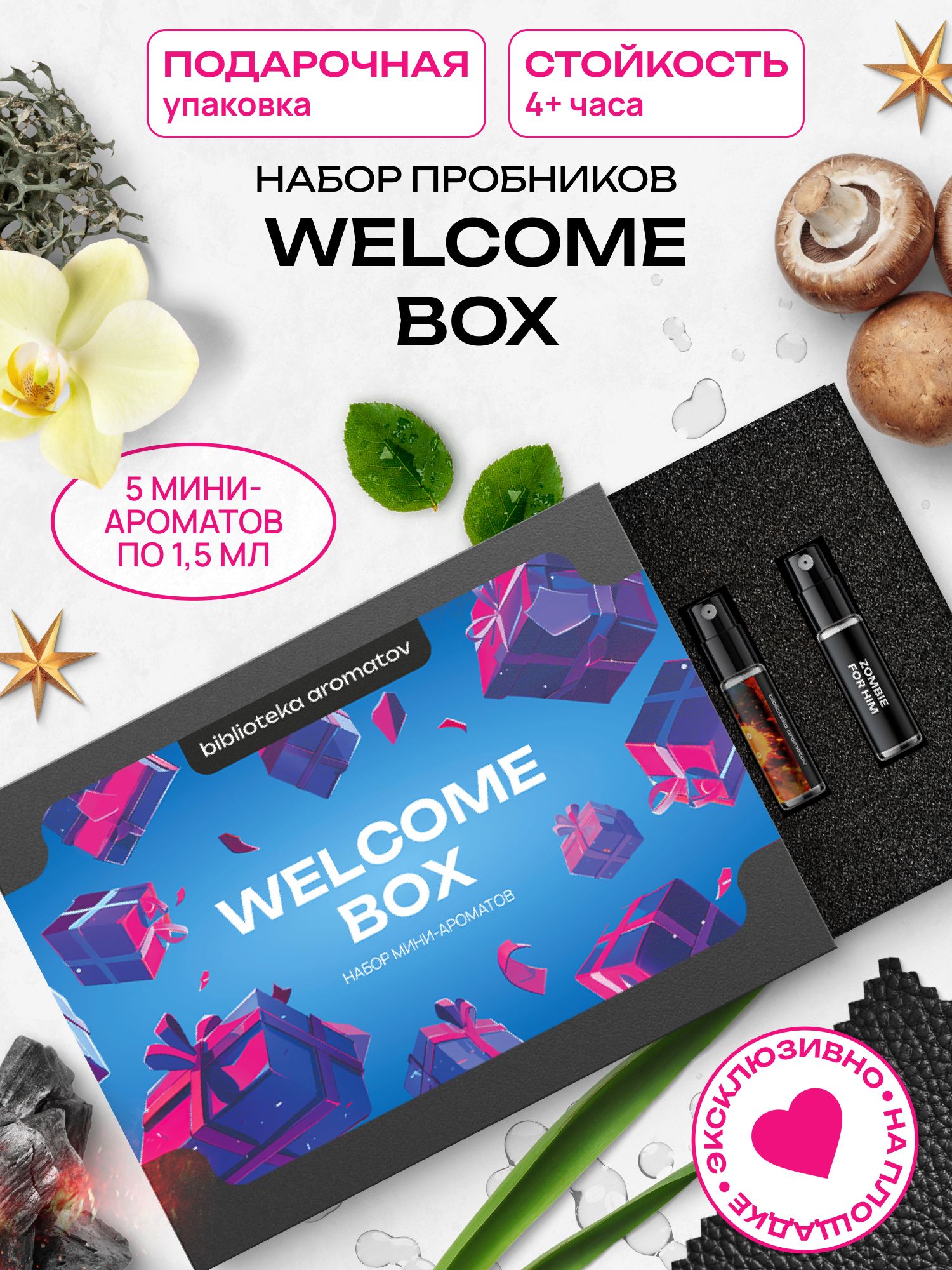 Набор духов женские и мужские пробники 5 ароматов "Welcome Box", Библиотека ароматов
