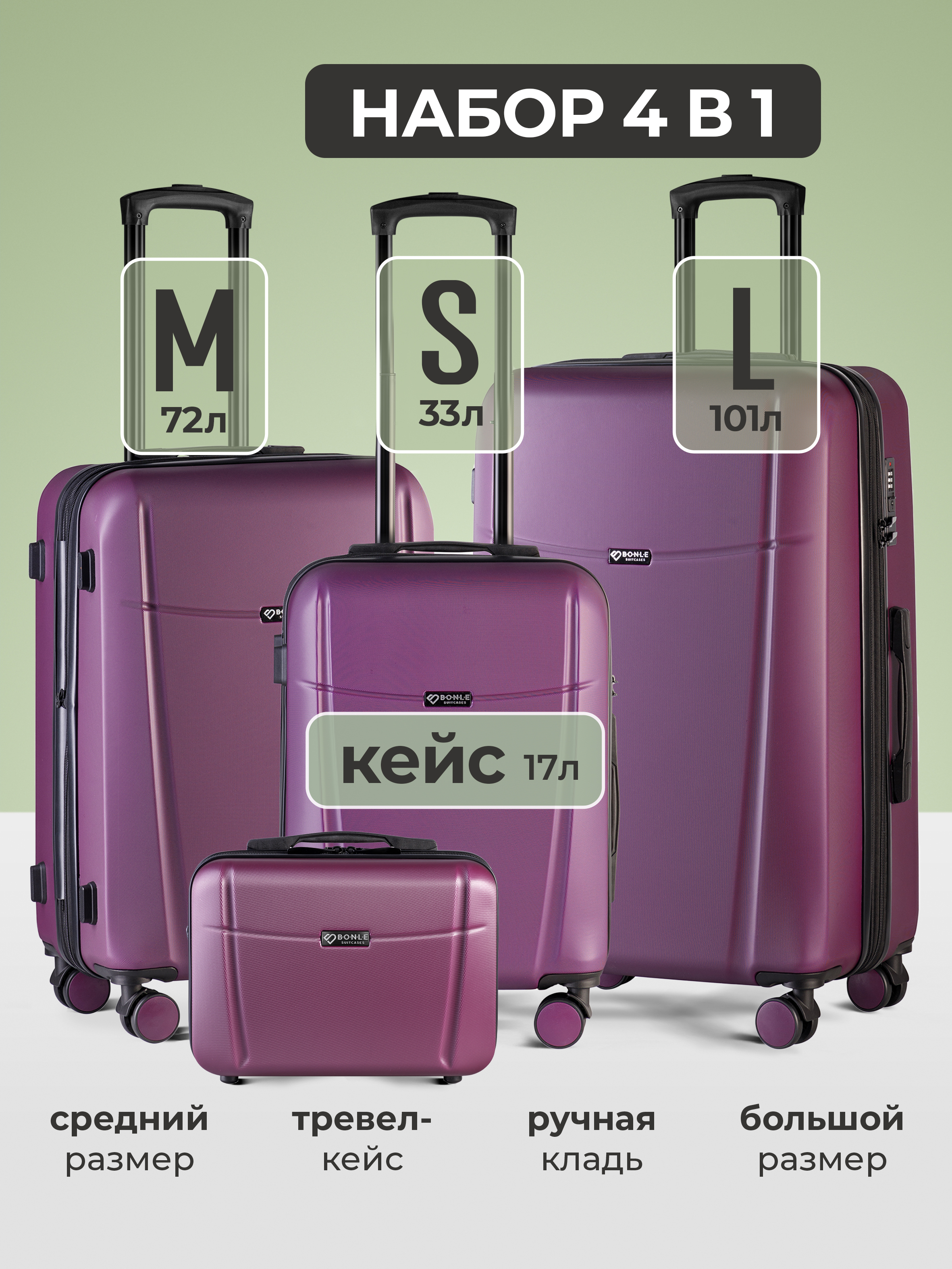 Чемоданынаколесах,комплектXS/S/M/L-ручнаякладь,большой,среднийибьютикейс