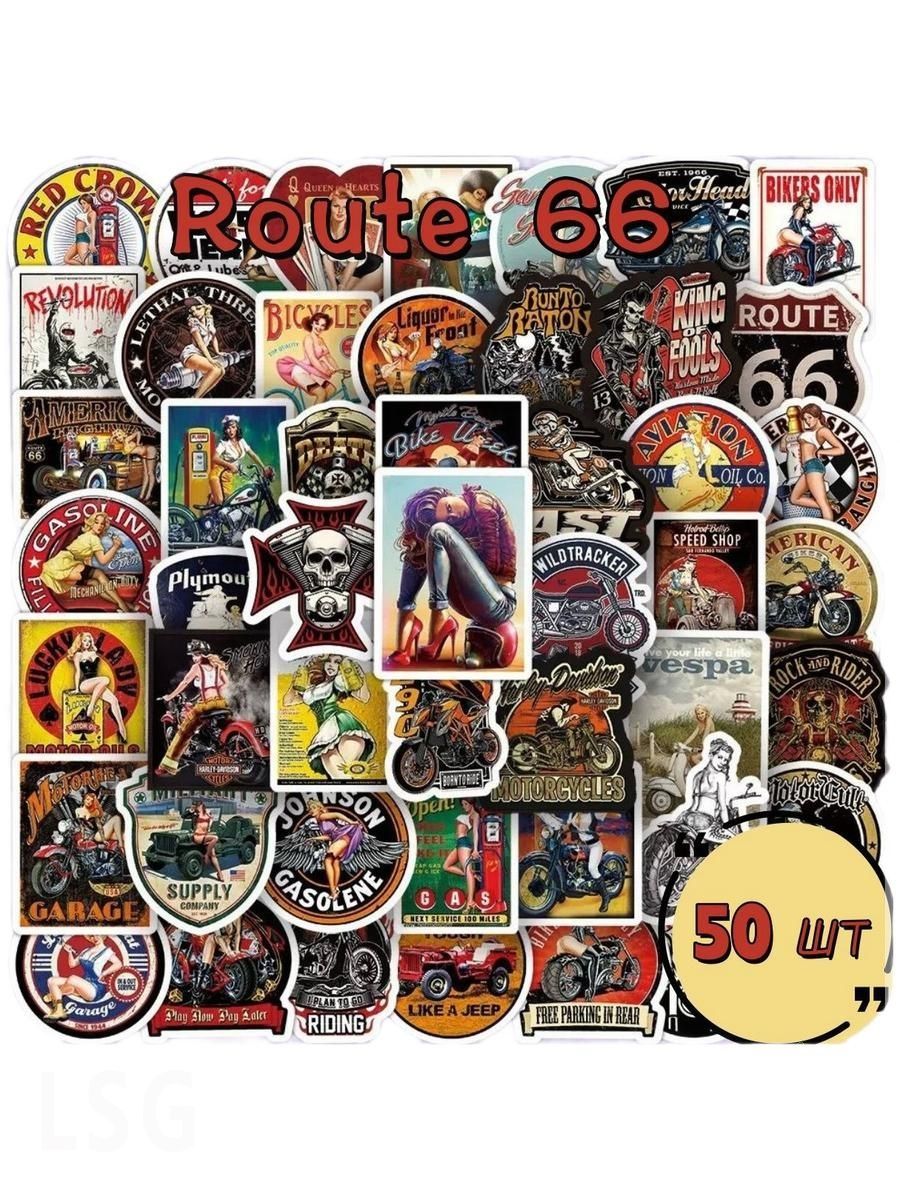 Набор самоклеящихся виниловых наклеек Route 66 Labels 50 шт купить на ...