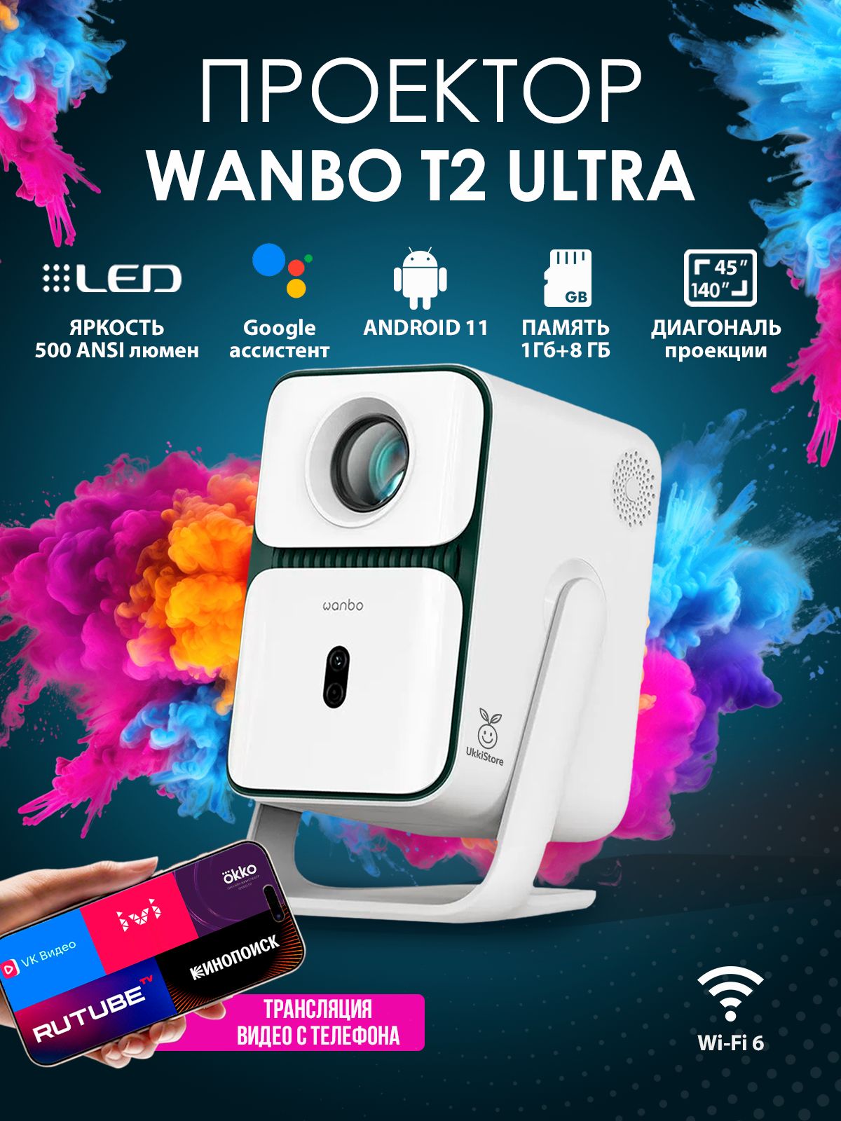 Проектор для фильмов портативный Wanbo T2 Ultra, Android 11