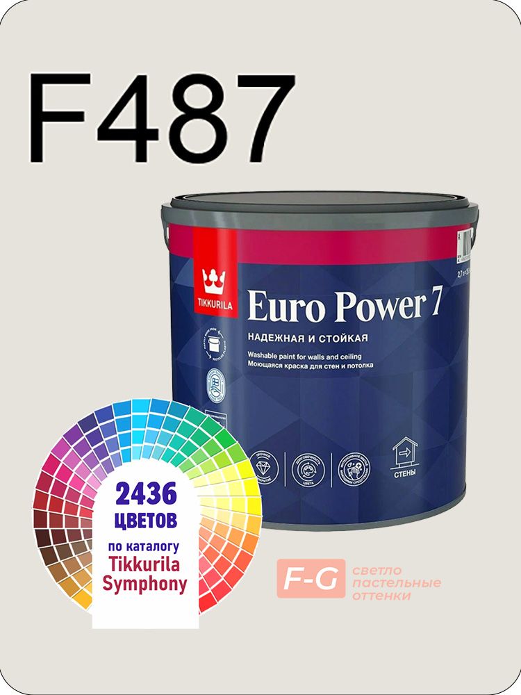 Краска для стен и потолков Tikkurila Euro Power 7 2,7л. светло ...