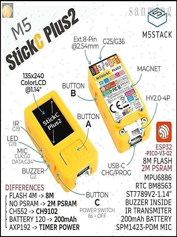 M5Stack Stick PLUS 2 ESP32 IOT development Board комплект для ...