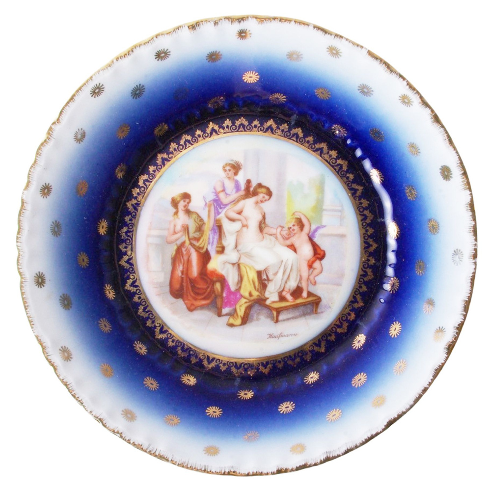 Антиквариат. Декоративная настенная тарелка "Мадонна". Фарфор, деколь ...