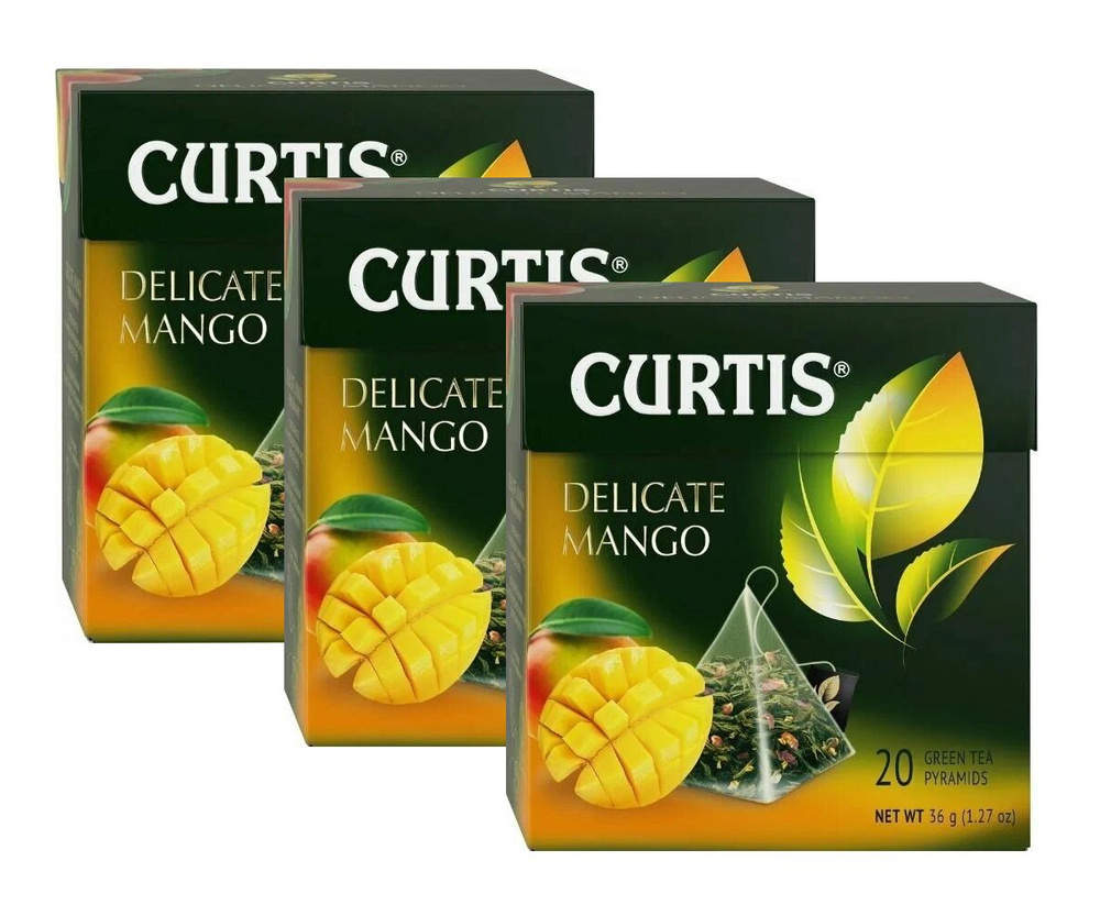 Чай зеленый Curtis Delicate mango листовой в пирамидках 1,8 г x 20 шт, 3 упак  #1