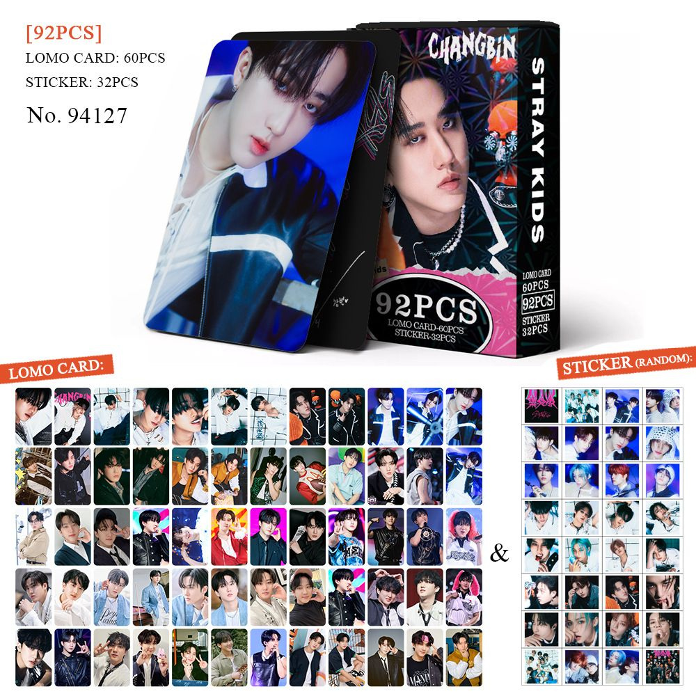 Карточки K-POP Stray kids Стрей кидс CHANGBIN 92 pcs (60 карточек и 32 наклейки)  #1