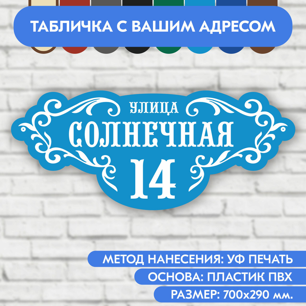 Адресная табличка на дом 700х290 мм. "Домовой знак", голубая, из пластика, УФ печать не выгорает  #1