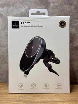 Автомобильный держатель с беспроводной зарядкой Wiwu Lacey Car Magnetic Wireless Charger 15W CH-315 Black #1