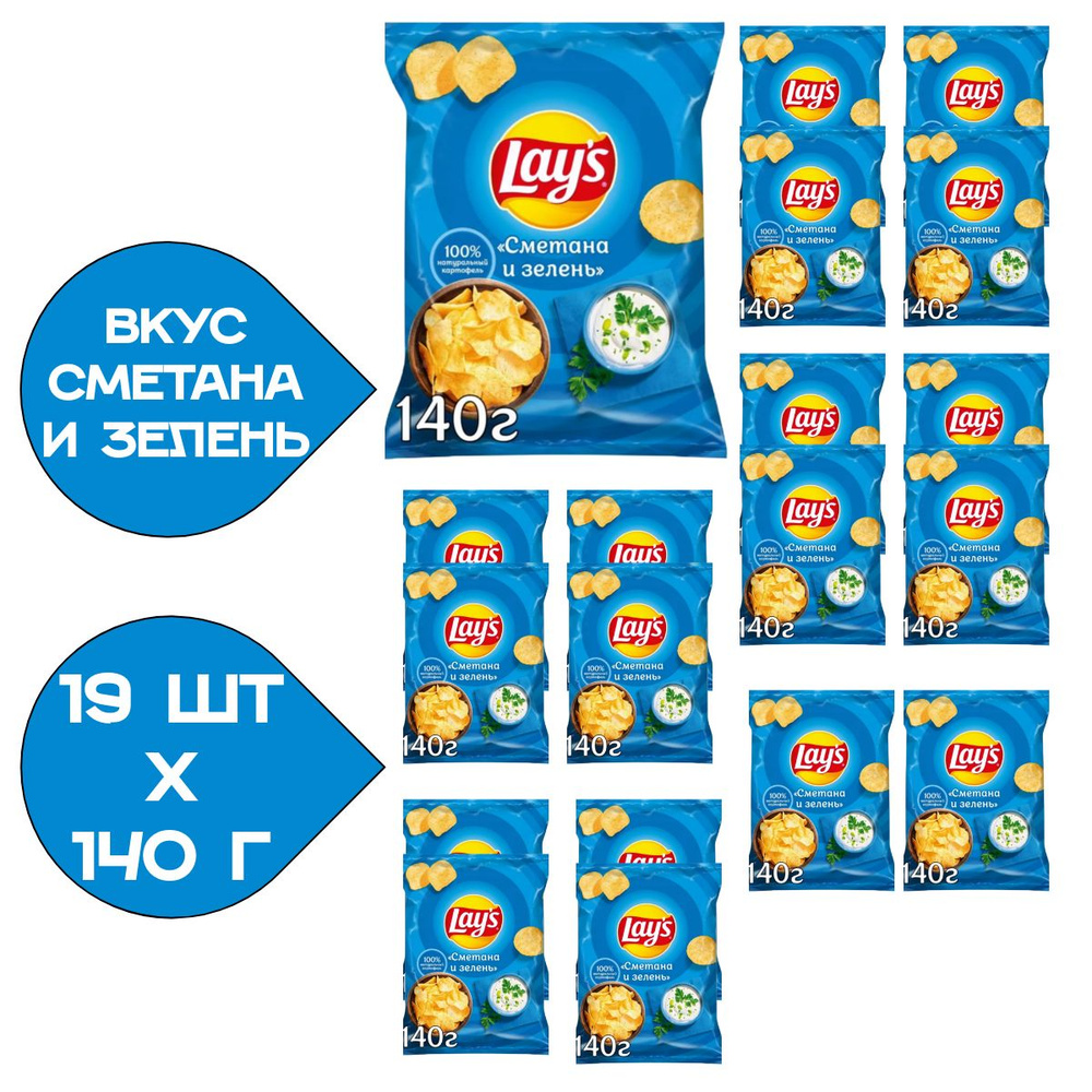 Чипсы картофельные Lay's 140гр. Сметана и Зелень19 пачек #1