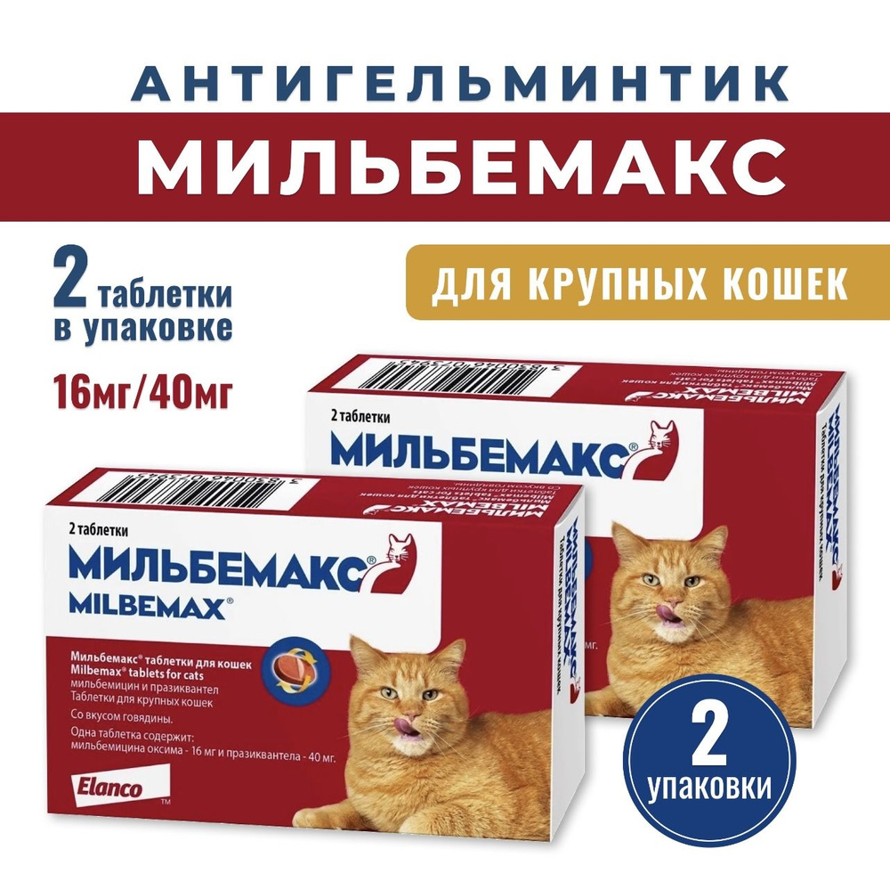 Мильбемакс таблетки от гельминтов для взрослых кошек 16 мг/40 мг ...
