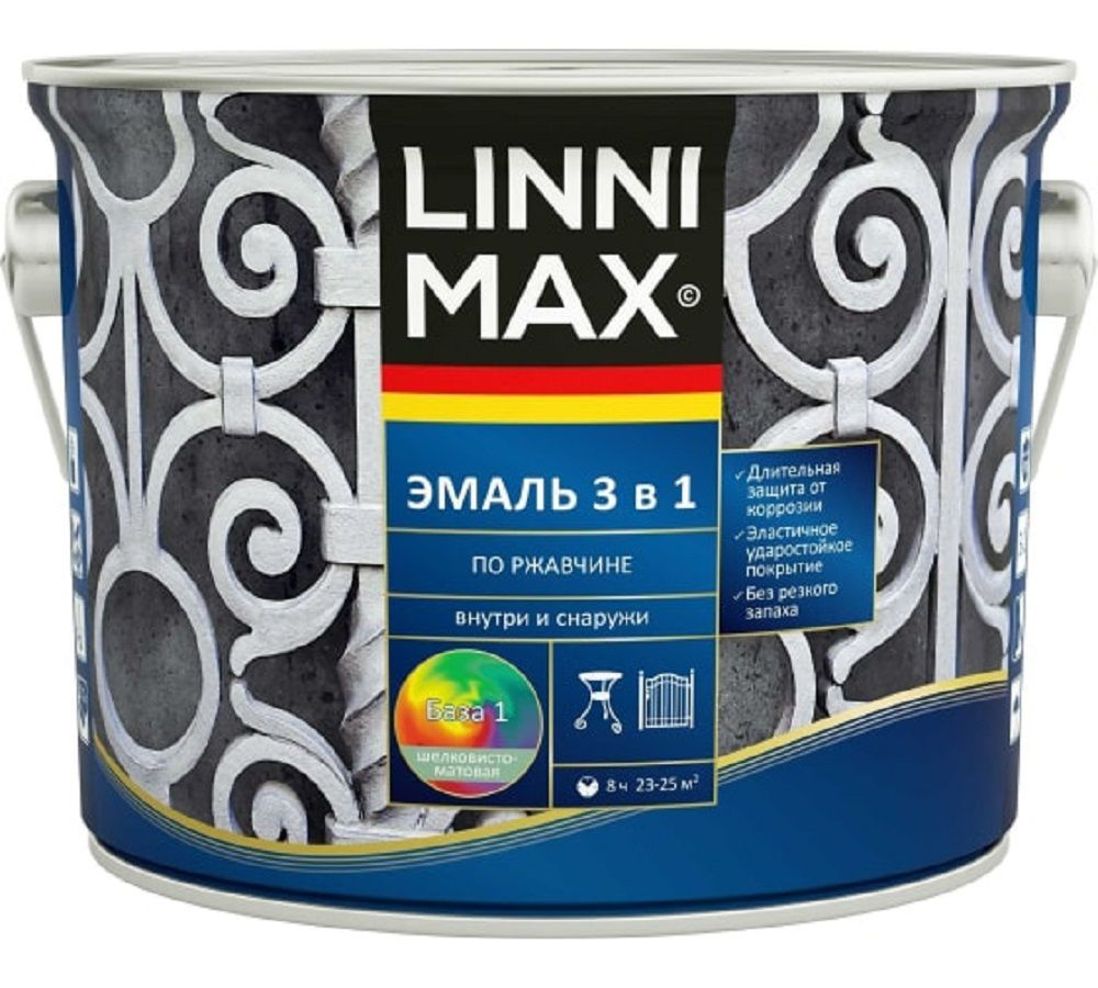 LINNIMAX Алкидно-уретановая эмаль по ржавчине 3 в 1 База 1 2,5 л  #1