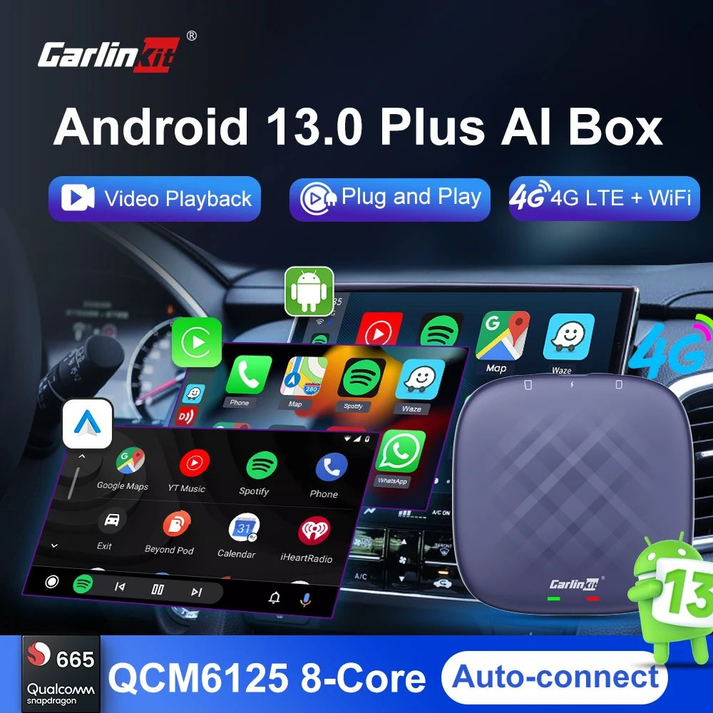 Carlinkit Bluetooth-адаптер автомобильный Android 13 беспроводной Bluetooth  адаптер 8G 128G Carplay AI BOX QCM6125 GPS 4GLTE адаптер для встроенного ...