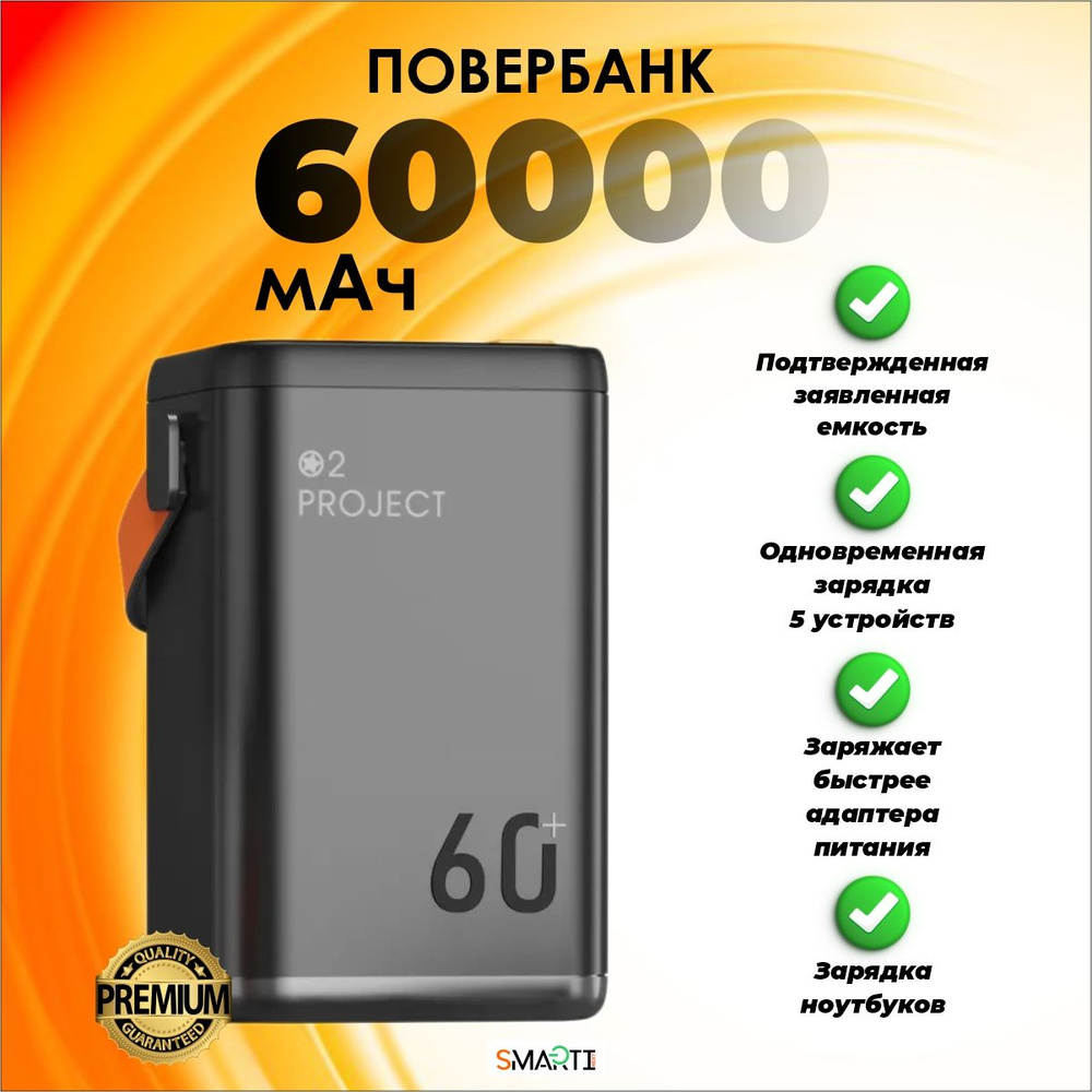 Внешний аккумулятор (Power Bank) SmartiNext Повербанк 60000 мАч мощностью  65Вт - купить по выгодным ценам в интернет-магазине OZON (1462555242)