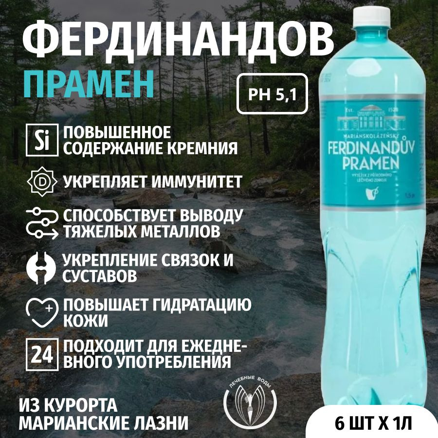 Минеральная столовая вода природной газации Фердинандов Прамен ...