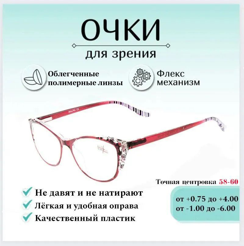 Готовые очки для зрения с диоптриями +1.00 RALPH Coral , корригирующие для чтения пластиковые  #1