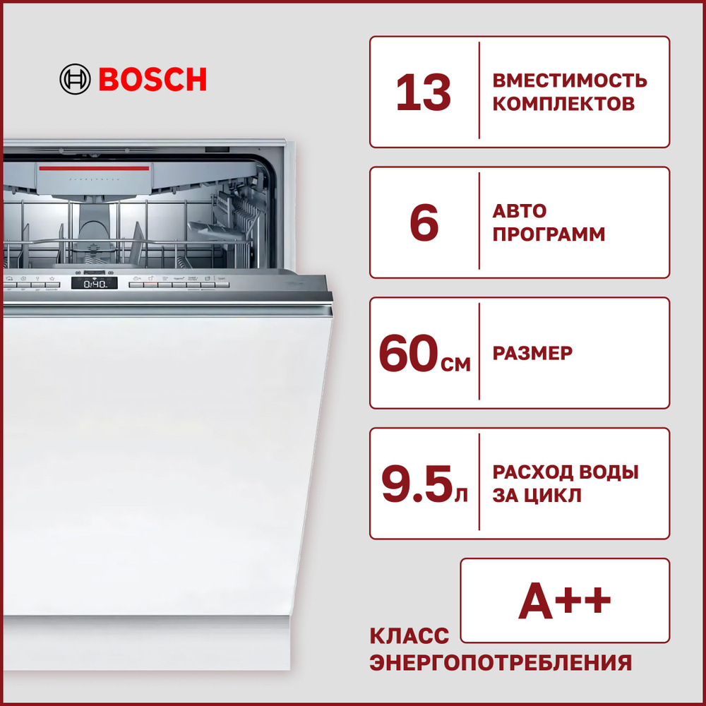 Встраиваемая посудомоечная машина Bosch SMV 4HVX32E, серебристый купить по  выгодной цене в интернет-магазине OZON (1442506020)