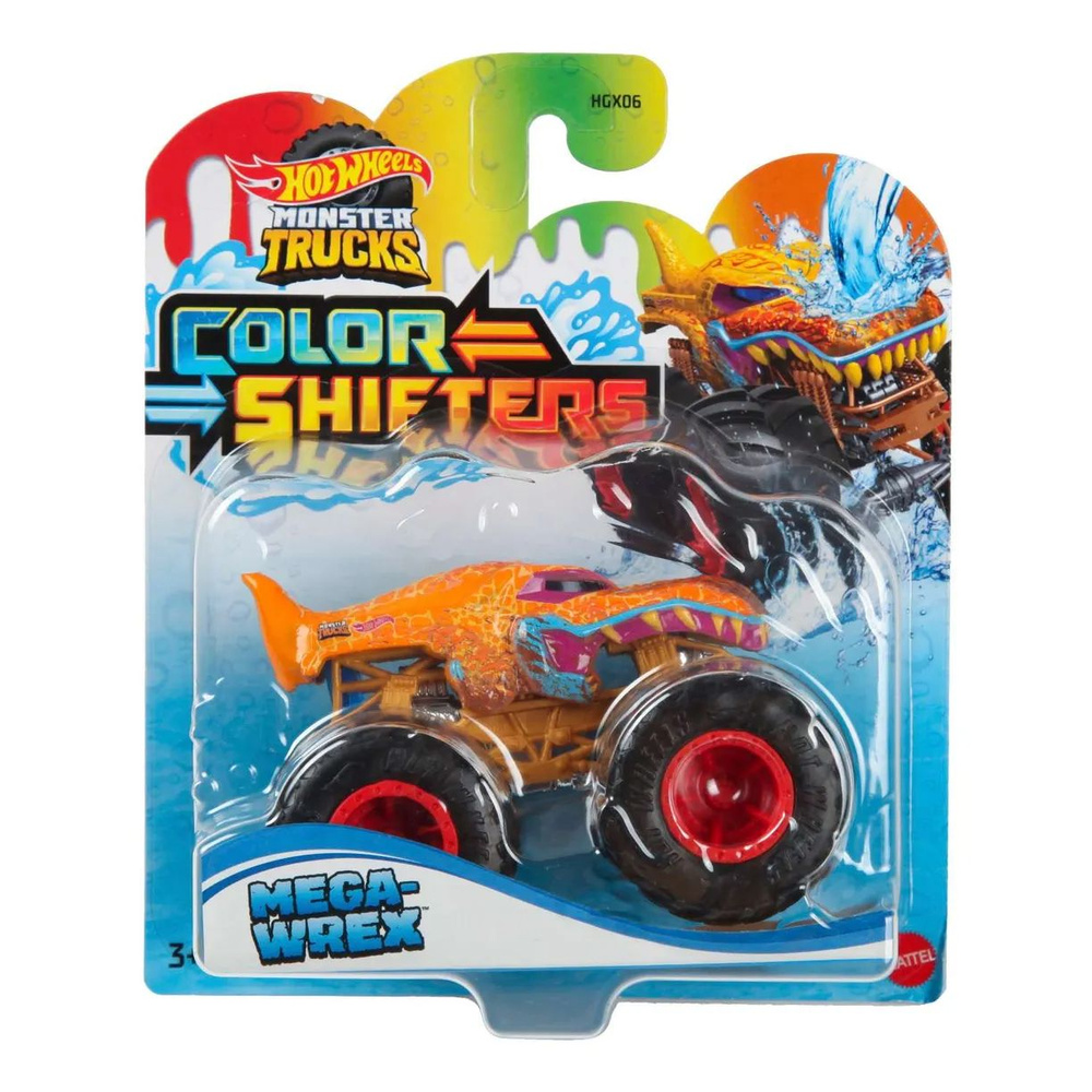 Оригинальная машинка меняющая цвет Hot Wheels Monster Trucks Mega-Wrex  HGX06 хот вилс