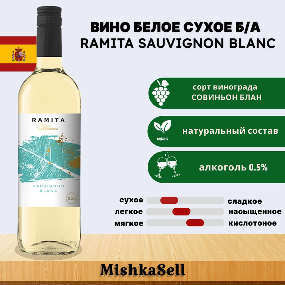 Безалкогольное вино белое сухое Ramita Sauvignon blanc #1