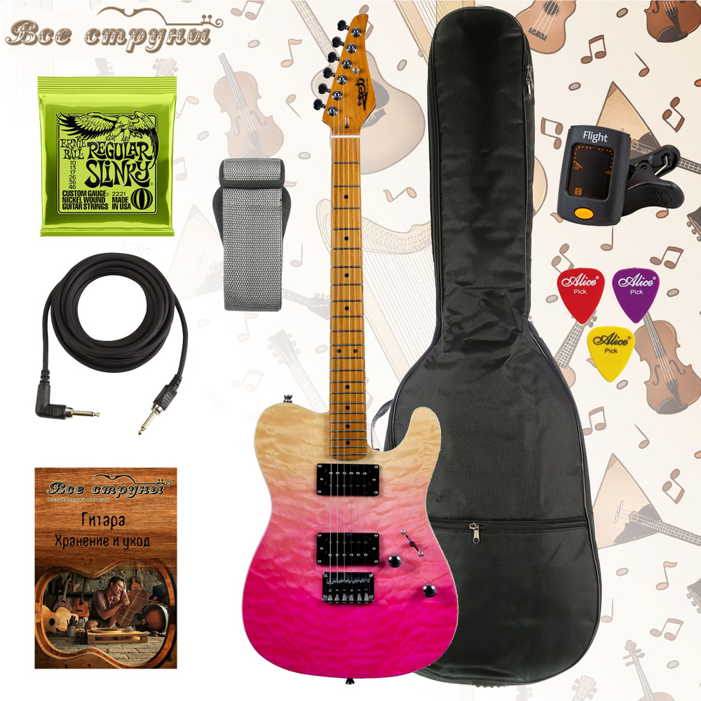 Электрогитара JET JT450 QTPK Telecaster с тёплым чехлом, струнами